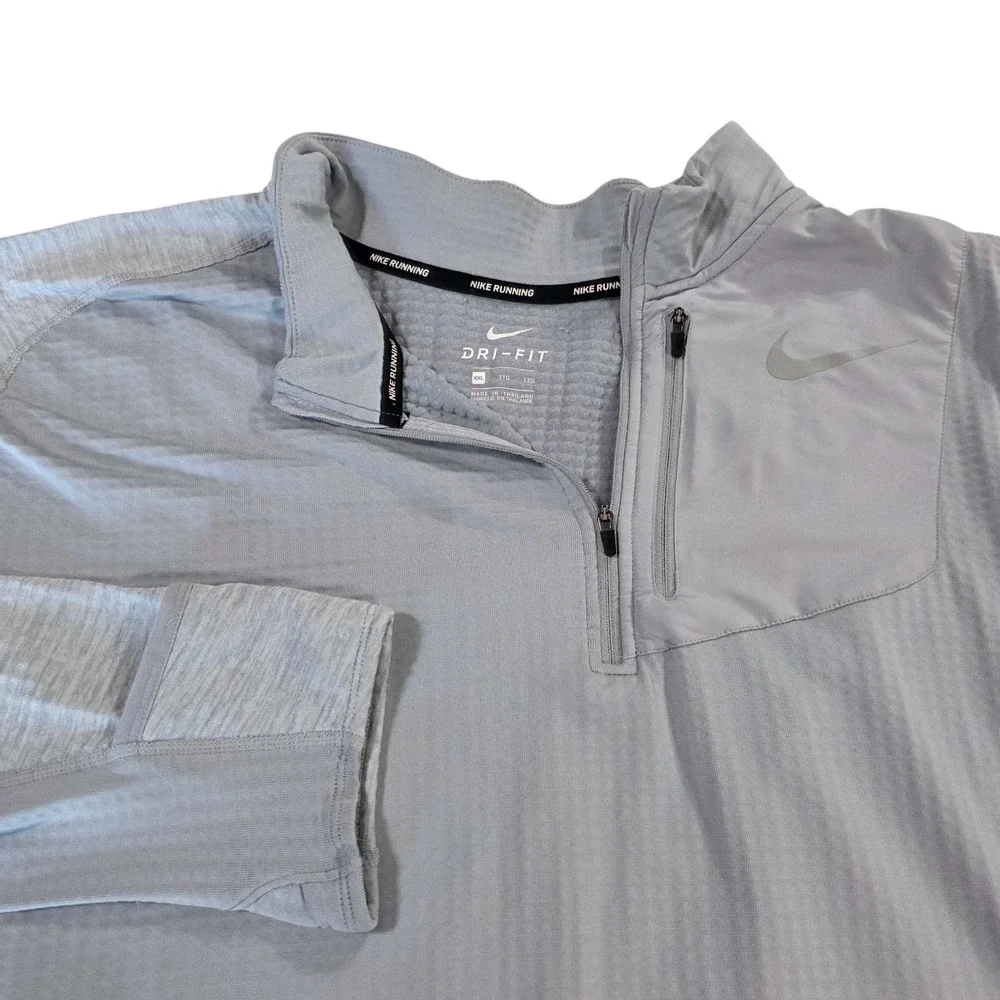Nike Dri-FIT Running 1/4 Zip‎ Long Sleeve Shirt Men's XXL Grey Textured Preppy